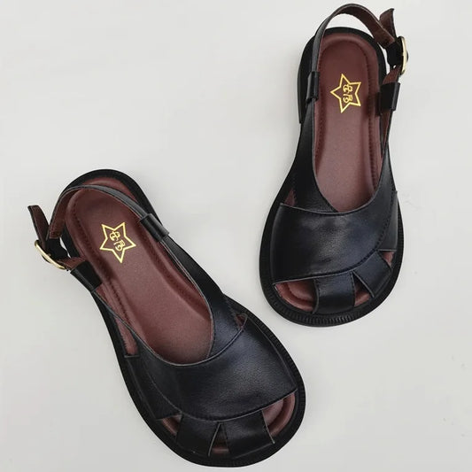 Women's Weaved Genuine Leather Wide Sandals