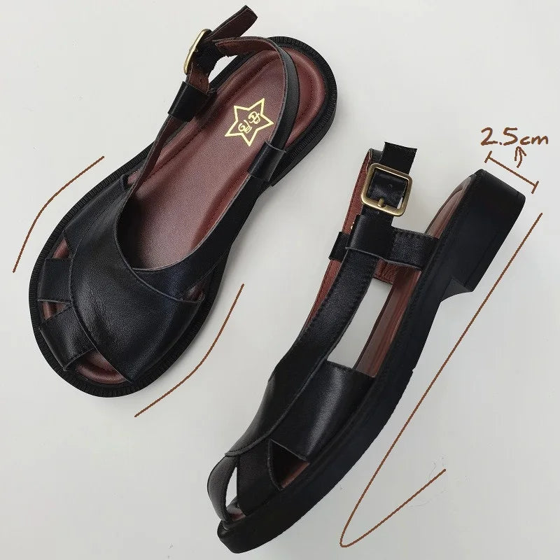 Women's Weaved Genuine Leather Wide Sandals