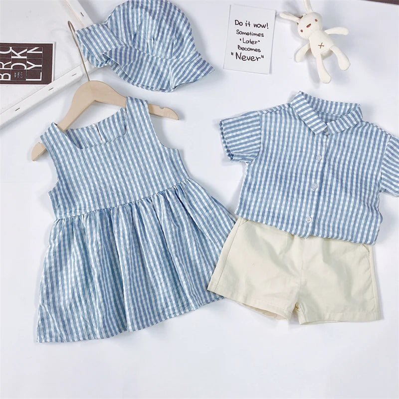 Brother And Sister Plaid Suit + Princess Dress Casual Set