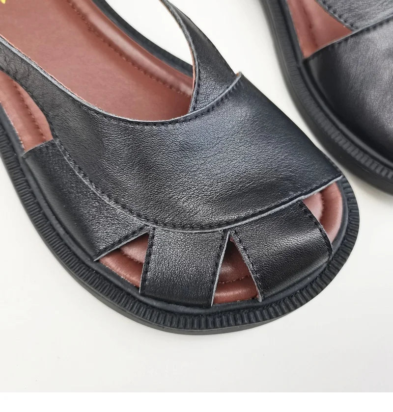 Women's Weaved Genuine Leather Wide Sandals