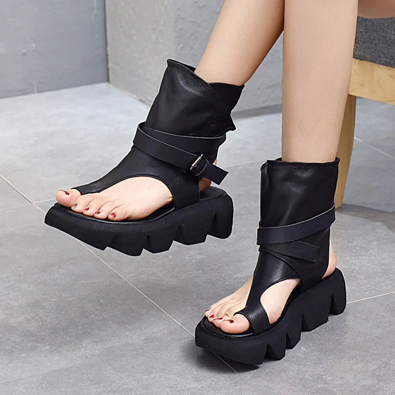 Open Toe High Top Platform BLK + CREAM Sandals