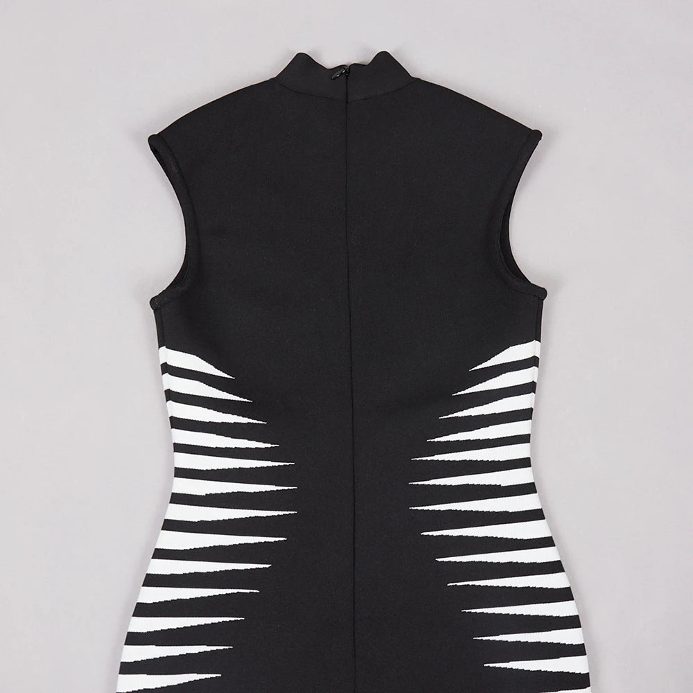 Stretch Black|White Striped Sleeveless Midi Dress