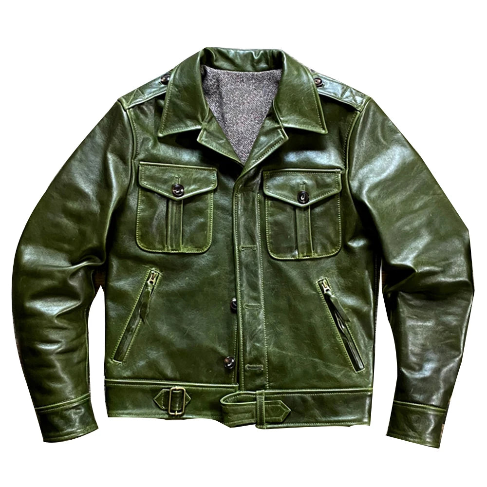 Men's Multi-Green Automotive Topcoat Genuine Leather Overcoat