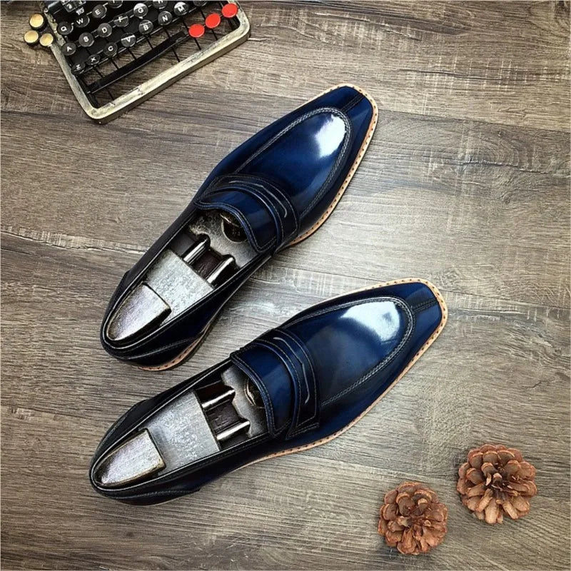 Oxford Loafer Genuine Leather Men's BLUE + BLK Dress Shoes