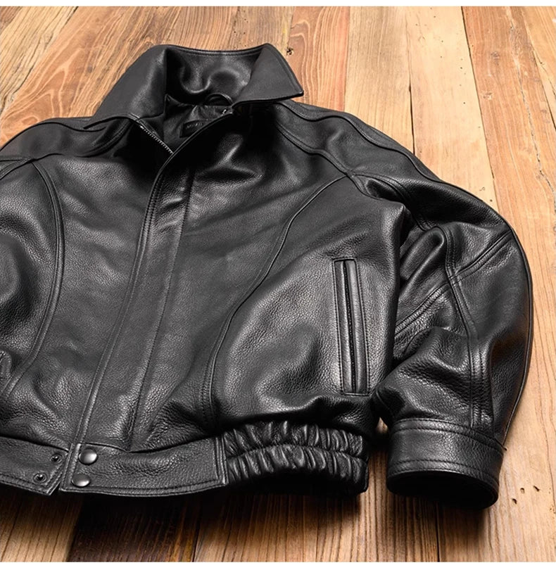 Vintage Black Faux Leather Zipper Jacket