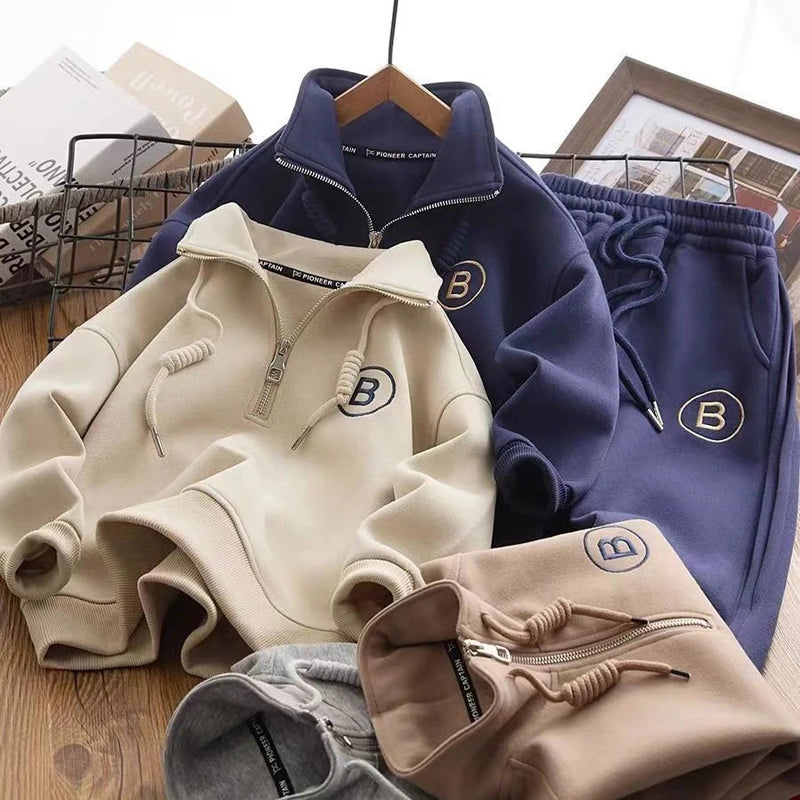 Boys Letter B Sports Pullover Top + Pants 2Pcs Sets