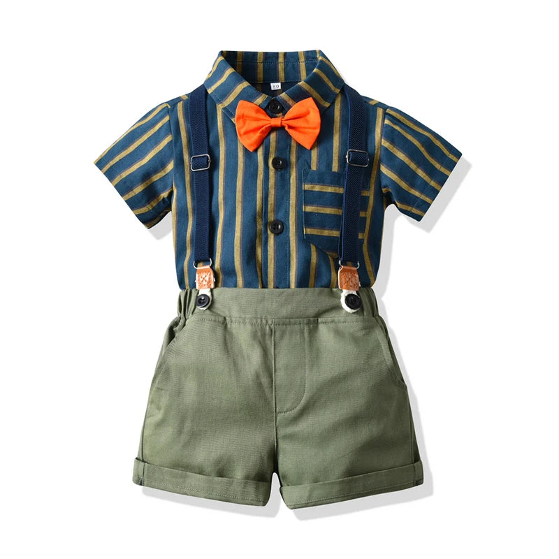 Gentleman's Bowtie+Shirt+Overalls Toddler Suit