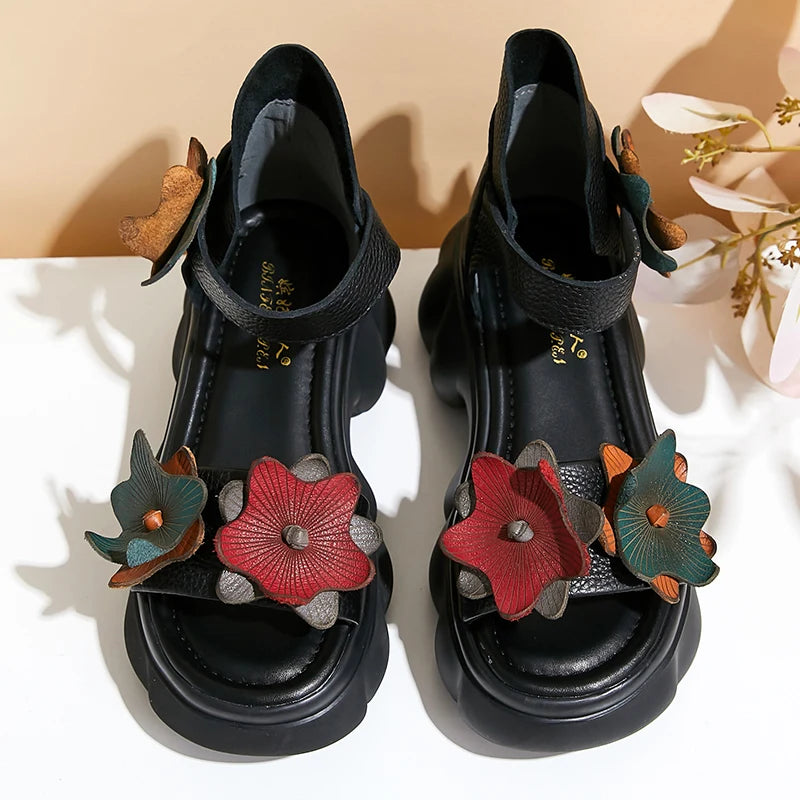 Floral Ankle Strap Wedge Slipper Platform