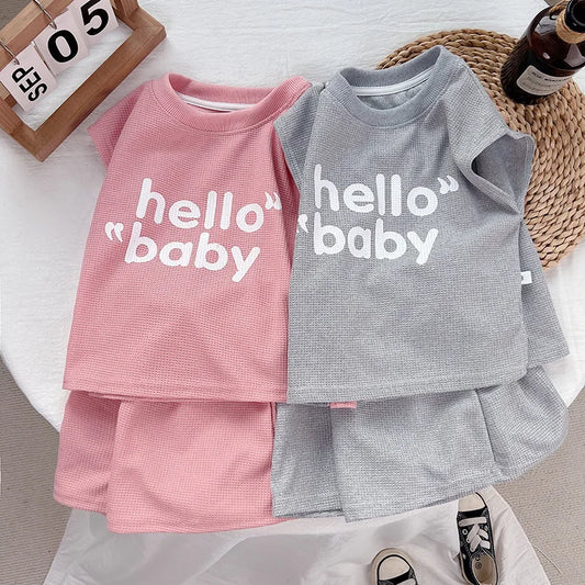 "Hello Baby" Casual Sleeveless Sweatshirt + Pants 2pc Set