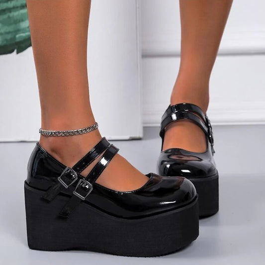 Black Lolita Platform Wedge Gothic Punk Shoes