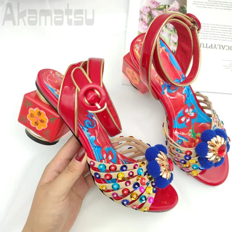 Colorful Rhinestones Ankle Buckle Strap Women's Shoes