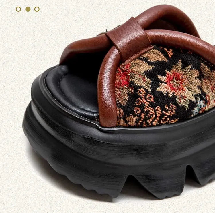 Chunky Floral Moccasin Ankle Strap Platform Flats