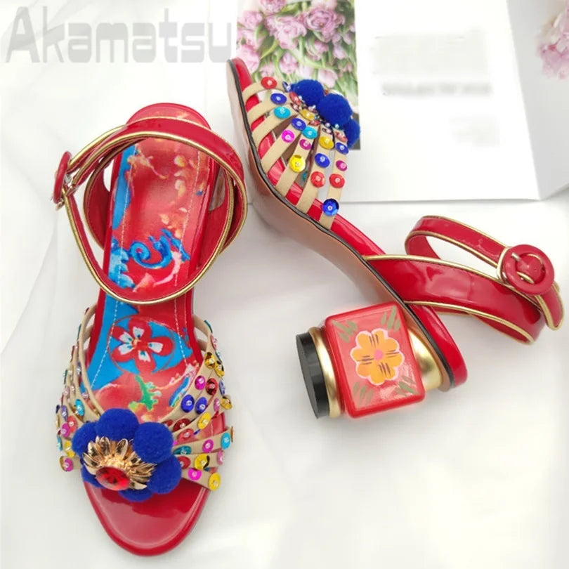 Colorful Rhinestones Ankle Buckle Strap Women's Shoes