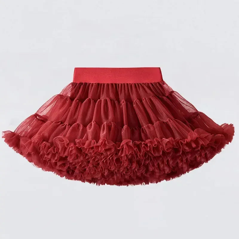 Girl's Lace Fluffy Ruffled Chiffon Solid Assorted Colors Tutu Pettiskirt