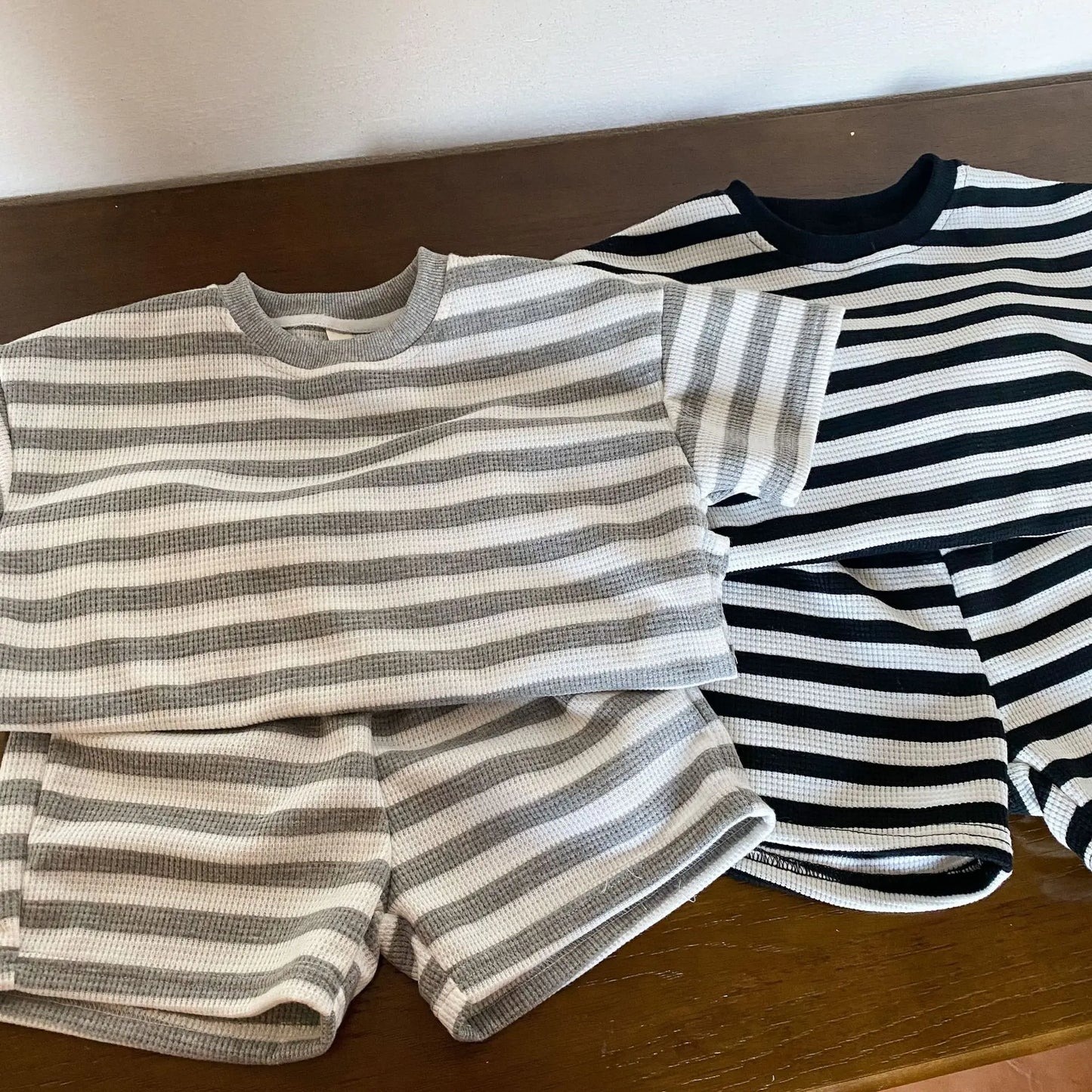 Siblings Striped Boys + Girls T Shirts + Shorts 2pc Suit Sports Set