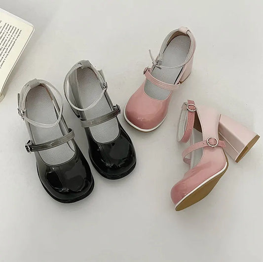 Platform Gradient Mary Jane Round Head Chunky Heeled High Heel Shoes