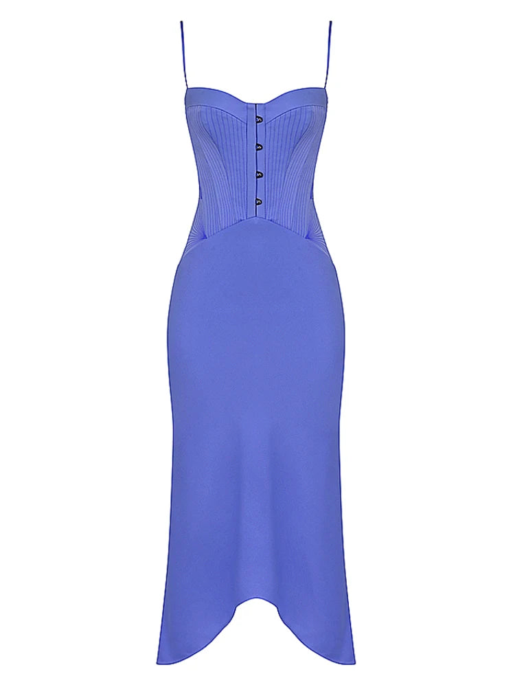 Lavender Spaghetti Strap Satin Bodycon Midi Dresses