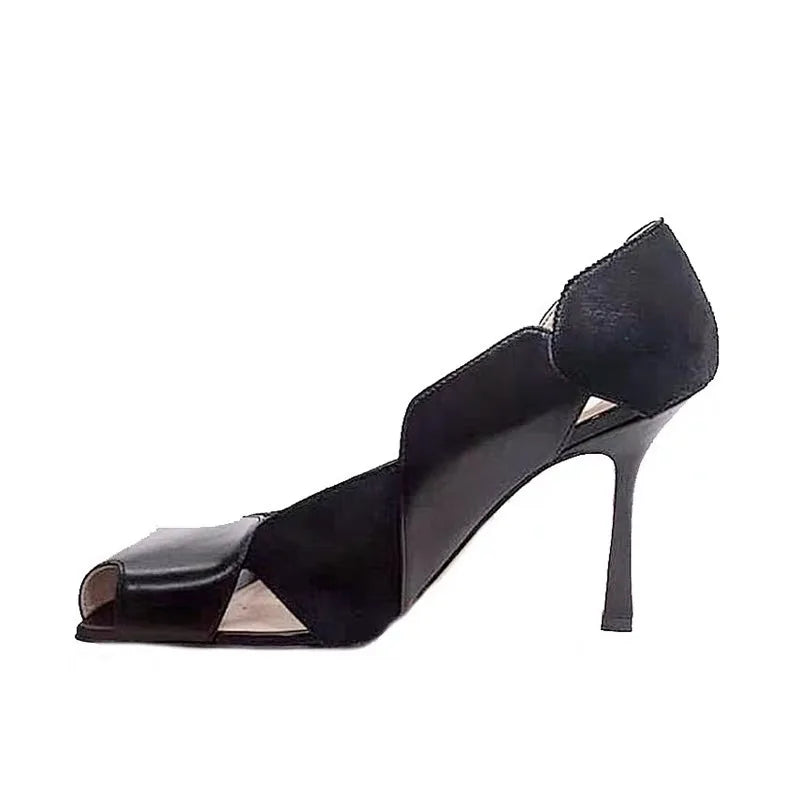 Retro Square Open-Toe Purple + BLK Women's Heels