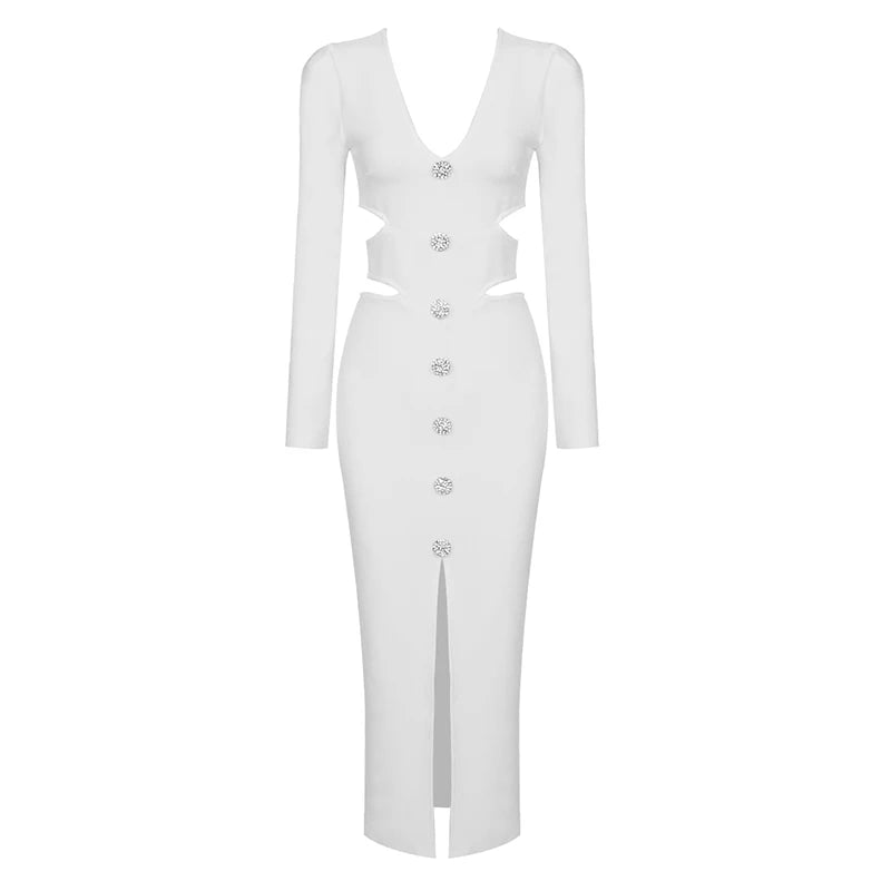 Bandage Cut Out White Diamonds Midi Dress