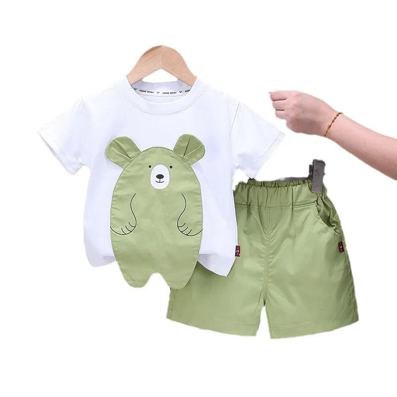 Green Bear T-shirts + Shorts 2pc Cartoon Toddler Outfit