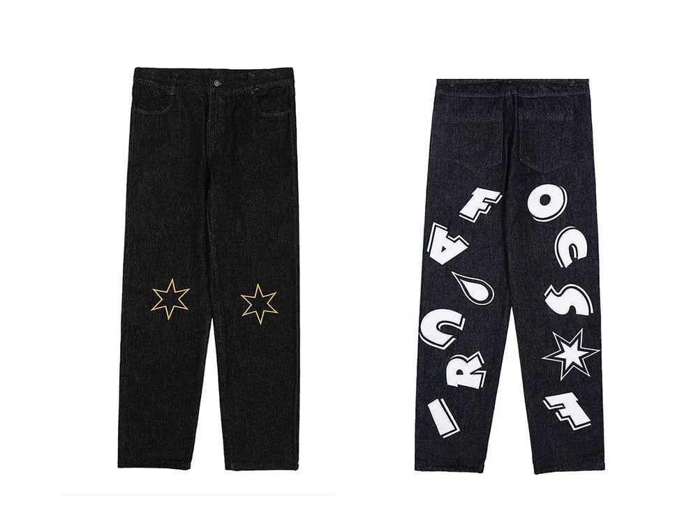 90s Jean Star Lettered Print Streetwear Jeans