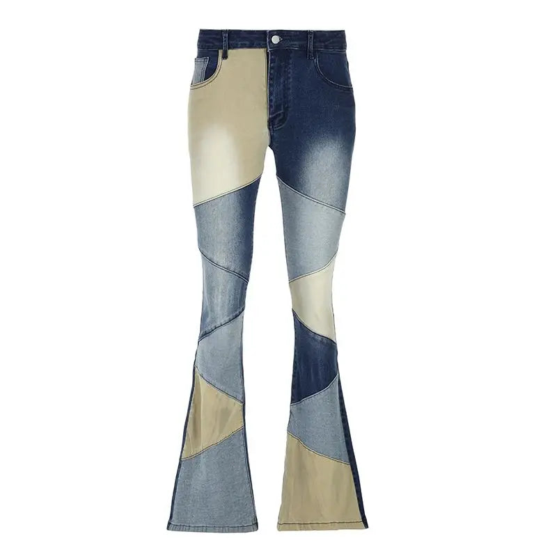 Flare Contrast Patchwork Low Waist Skinny Denim Jeans