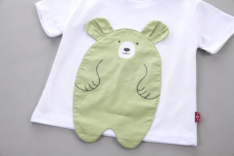 Green Bear T-shirts + Shorts 2pc Cartoon Toddler Outfit