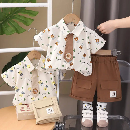 Hello Bear Khaki Brown 2pc Set & Tie Newborn-5Y