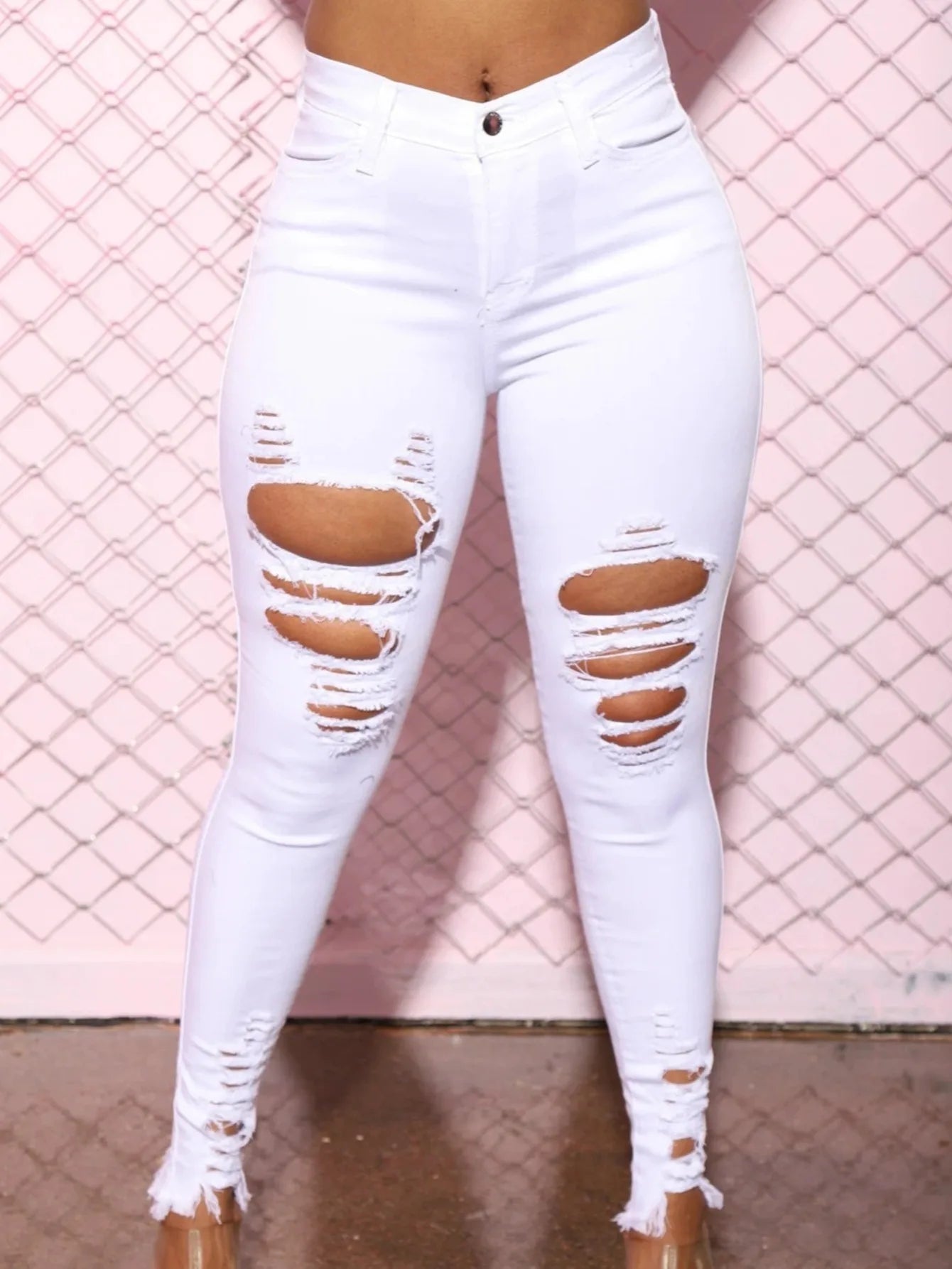 BLK|BLUE|WHITE Ripped Stretch High-Rise Skinny Jeans