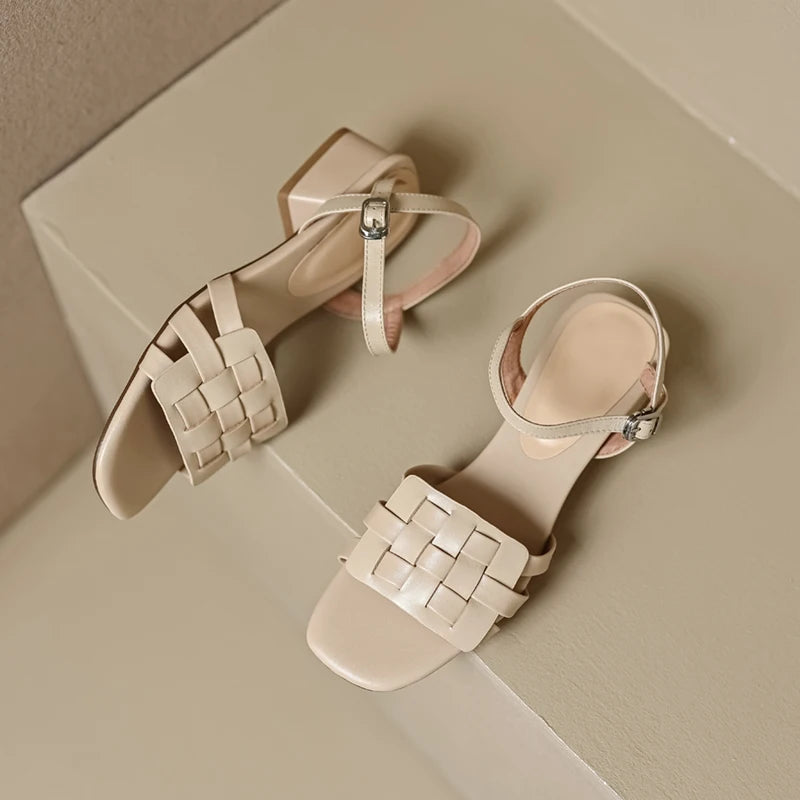 Genuine Leather Assorted Colors Open Toe Sandal Heels