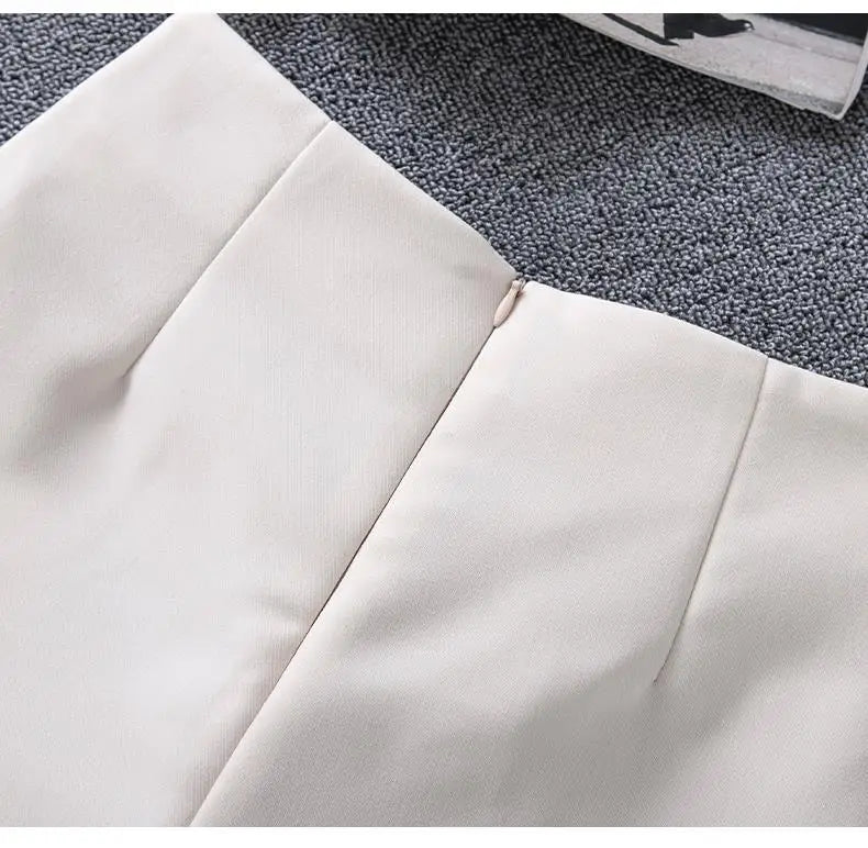 A-line Casual Solid Color Wide Leg Zipper Shorts