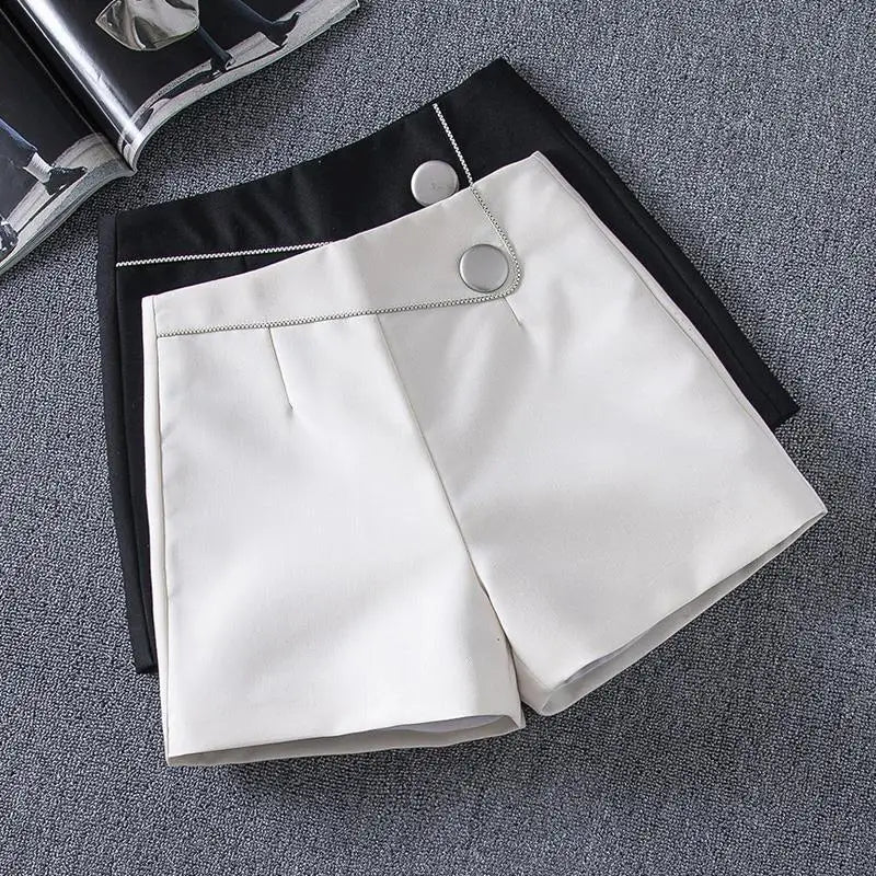 A-line Casual Solid Color Wide Leg Zipper Shorts