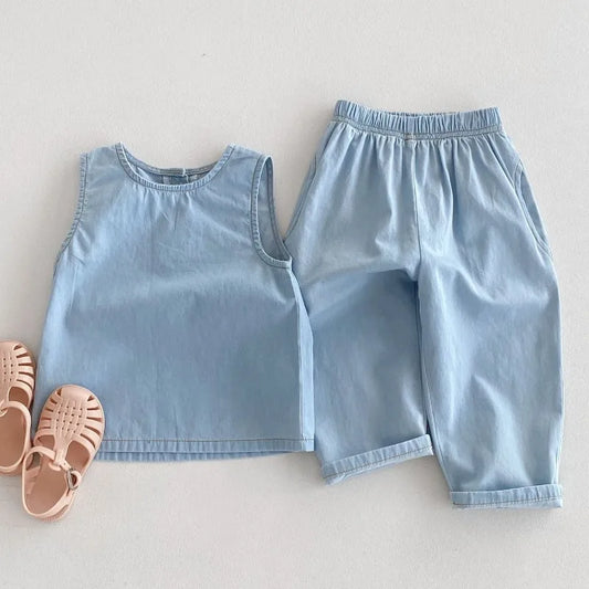 Denim Sleeveless Tops + Pants 2Pcs/Set