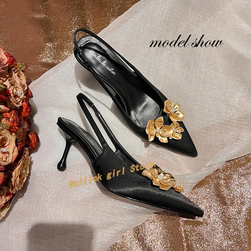 BLK Floral Satin Stiletto Thin Assorted Style High Heel Pumps