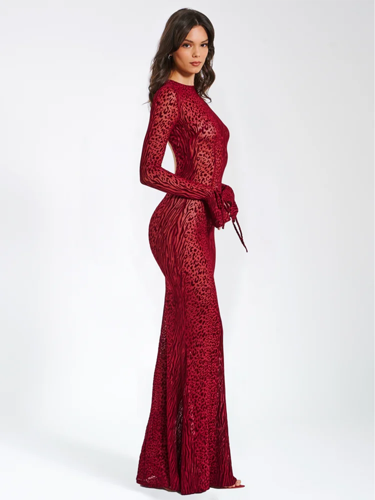 Red Backless Floor Length Striped Elegant Maxi Dress