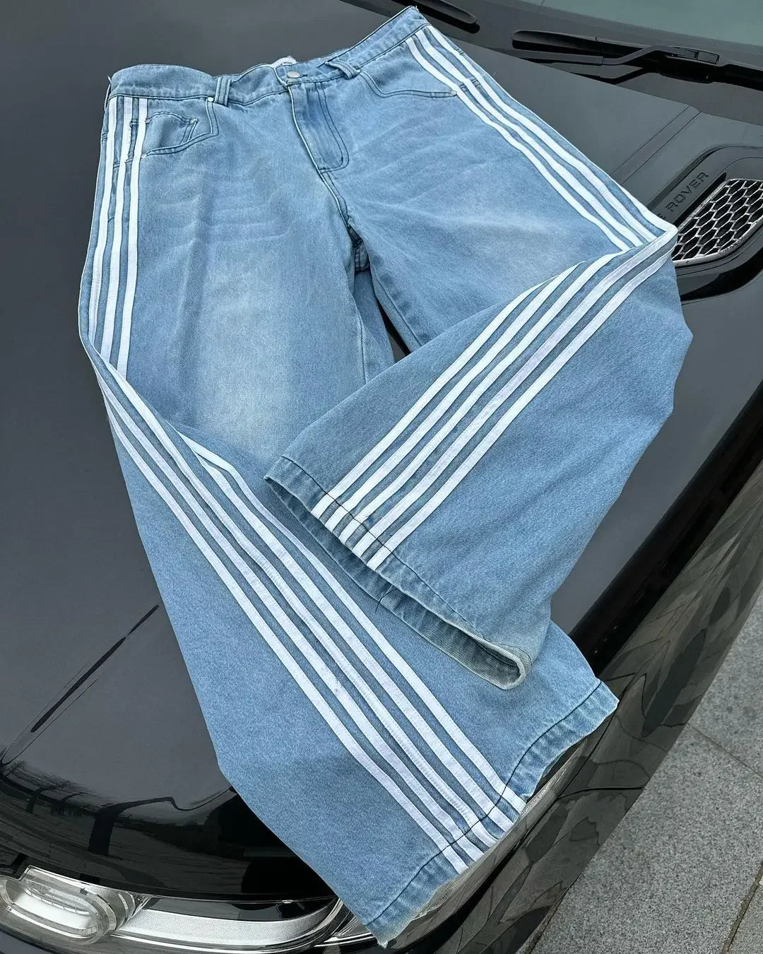 White Striped Straight Leg Loose Y2K Assorted Style Jeans