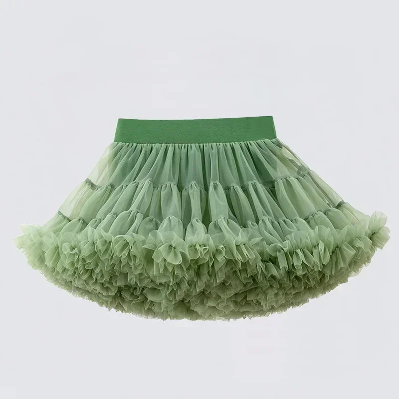 Girl's Lace Fluffy Ruffled Chiffon Solid Assorted Colors Tutu Pettiskirt