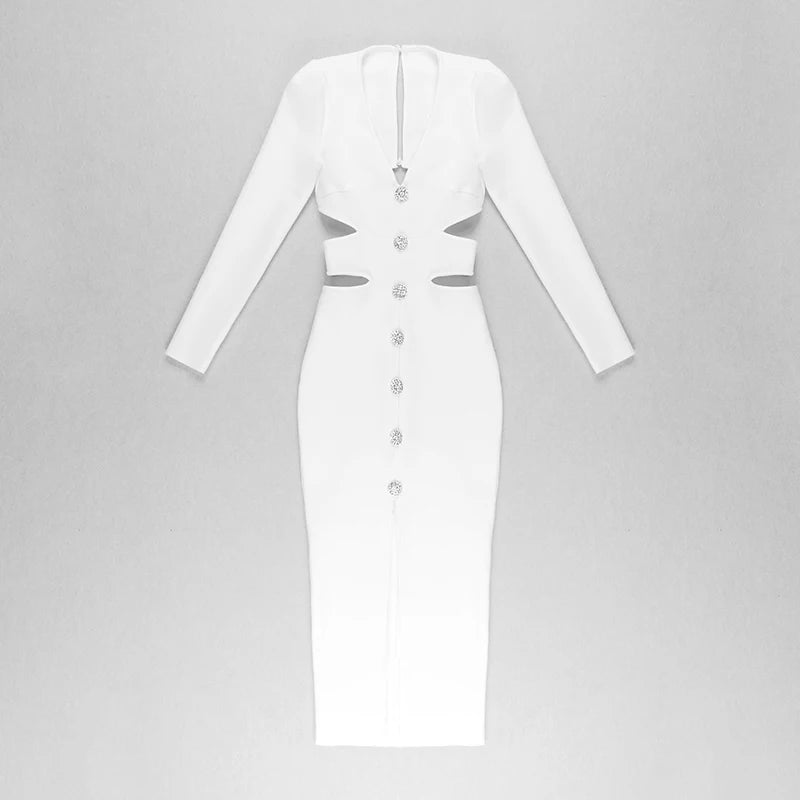 Bandage Cut Out White Diamonds Midi Dress