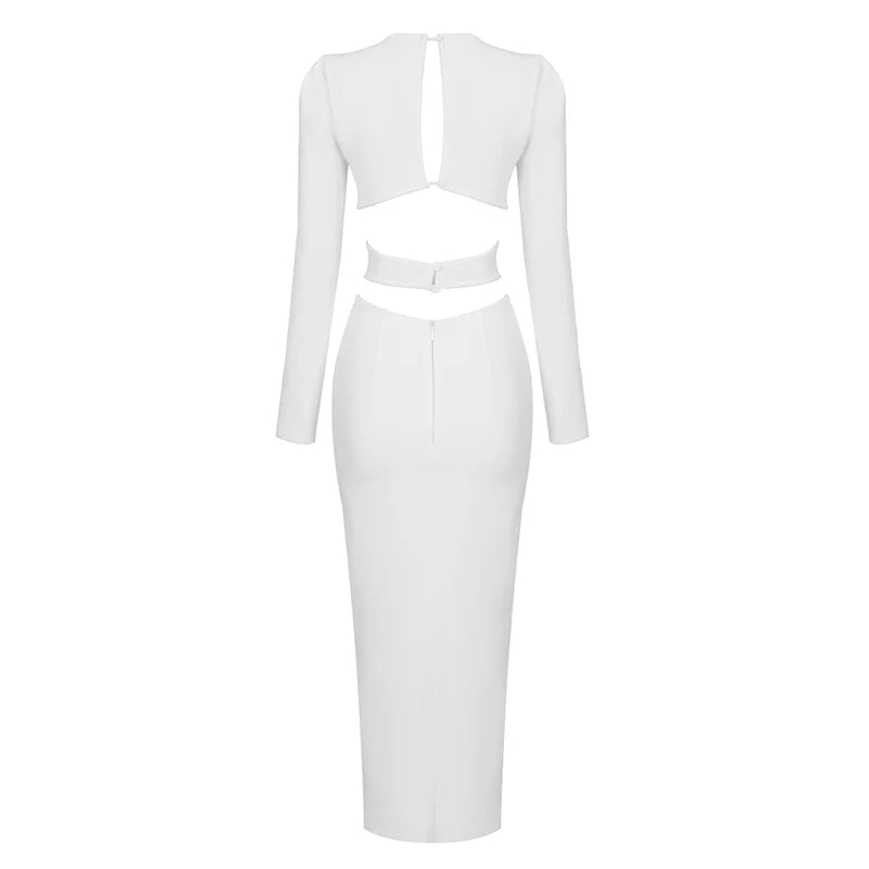 Bandage Cut Out White Diamonds Midi Dress