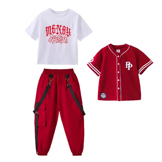 MENOY Loose Baseball Jersey + Cargo Pants Streetwear Teen 2pc Set