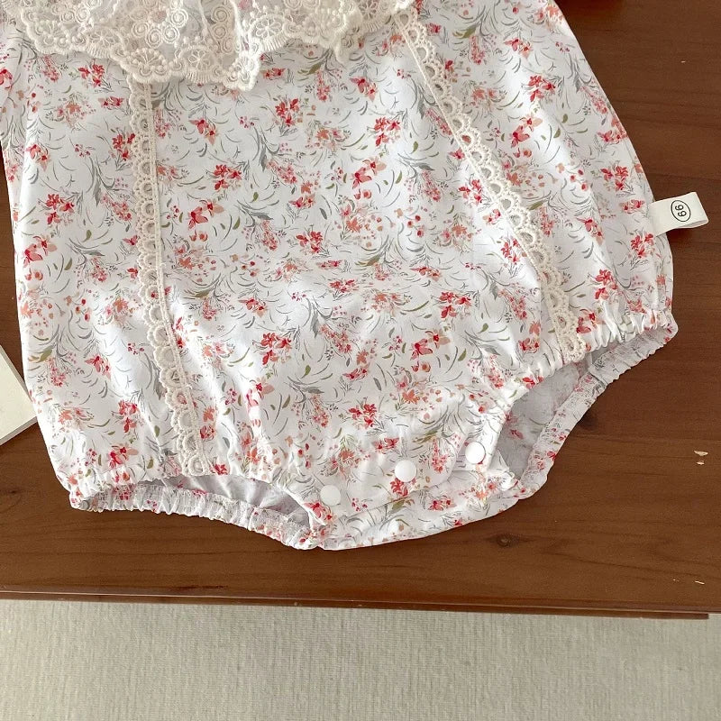 Lace Collar Floral Princess Short Sleeve WHITE Romper