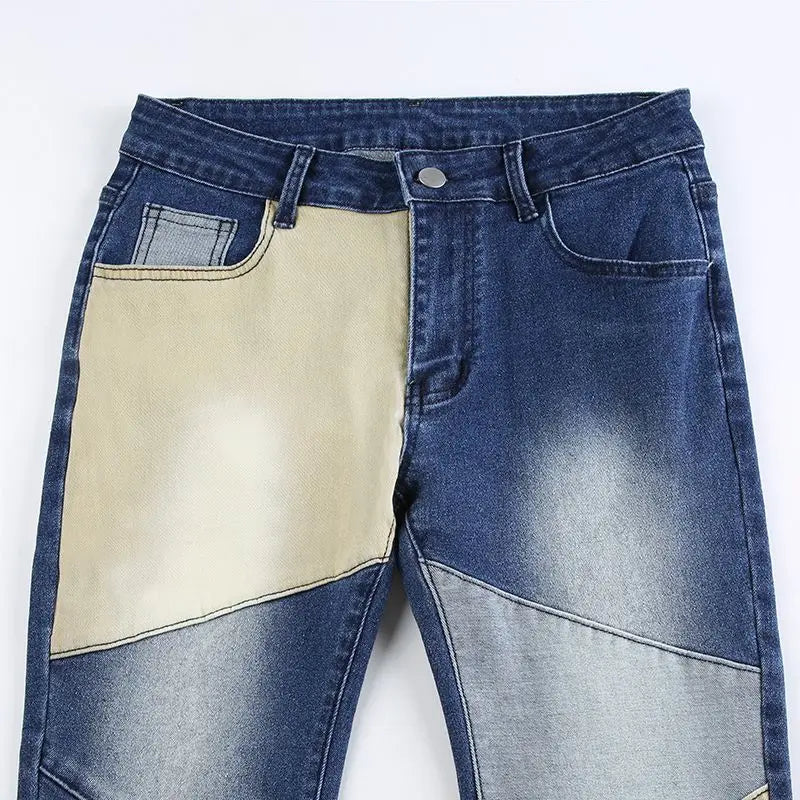 Flare Contrast Patchwork Low Waist Skinny Denim Jeans