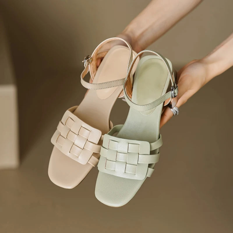 Genuine Leather Assorted Colors Open Toe Sandal Heels