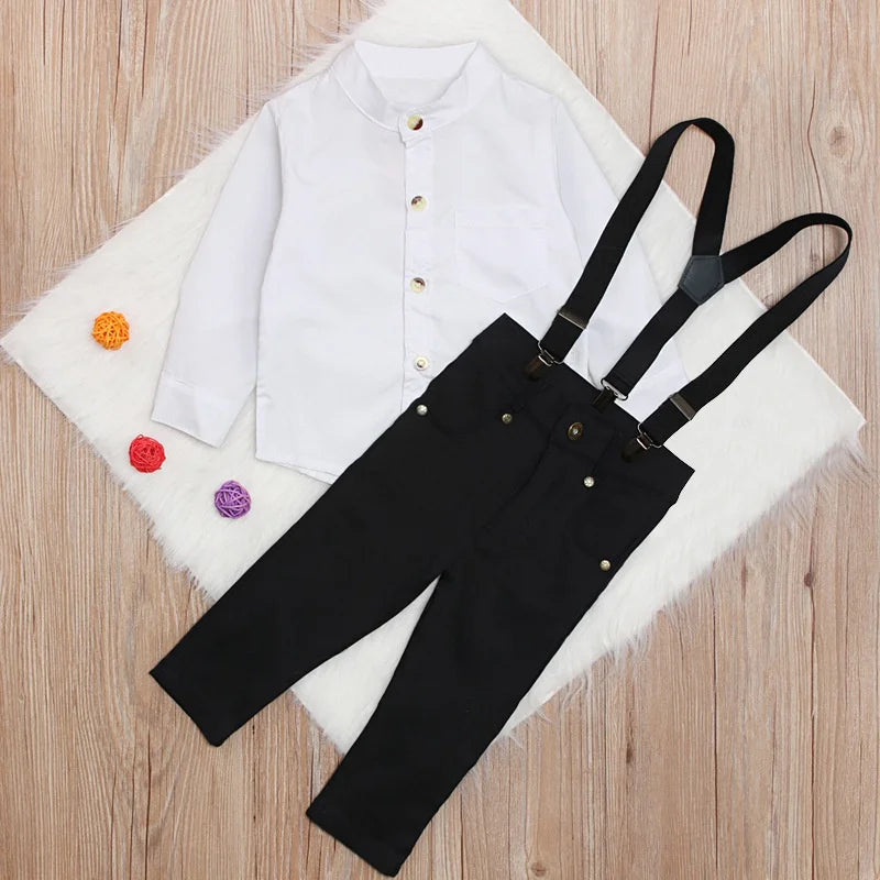 Gentleman's Suit Shirt + Suspender + Hat Formal Toddler Set