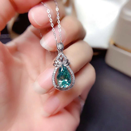 Green Moissanite Pendant Necklace Solid Silver Fine Jewelry