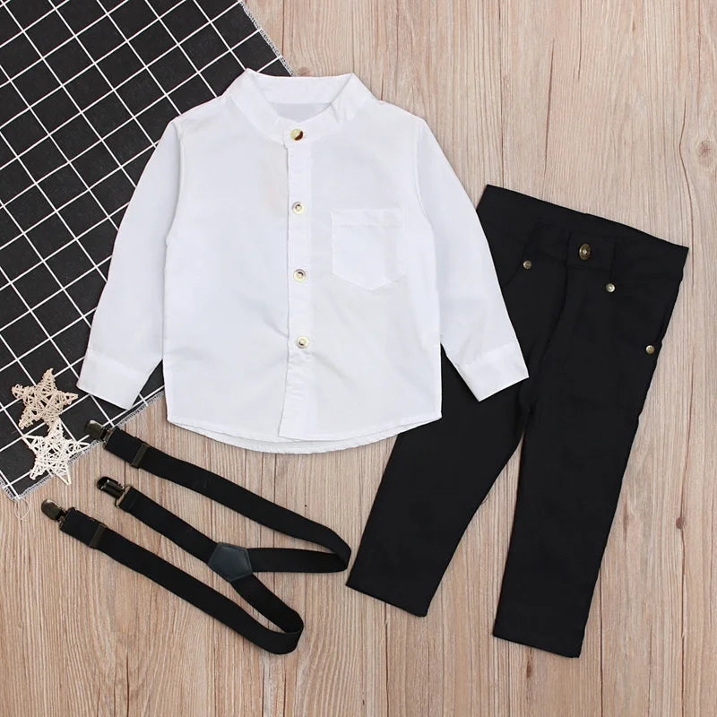 Gentleman's Suit Shirt + Suspender + Hat Formal Toddler Set