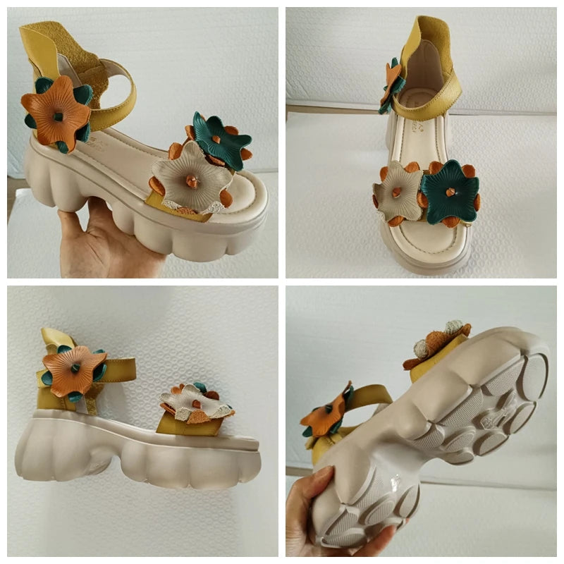 Floral Ankle Strap Wedge Slipper Platform