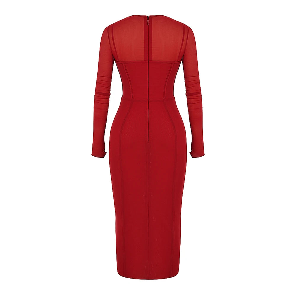 Red Wine Hollow Out Bandage Bodycon Dress