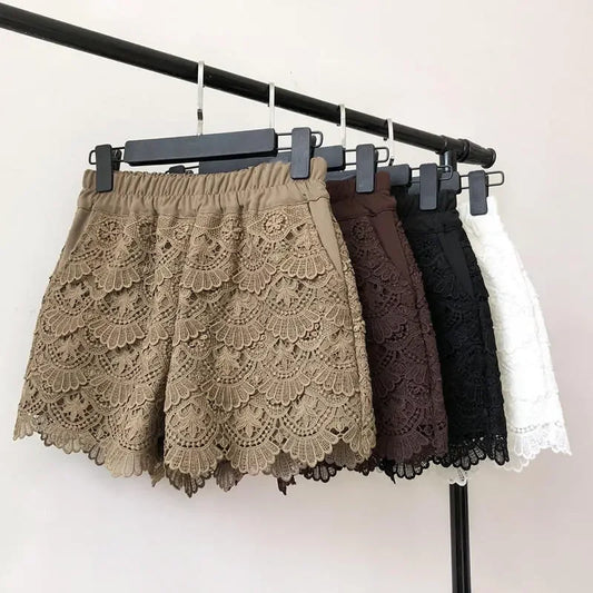 Lace High Waist Elastic Wide Leg Assorted Colors Shorts