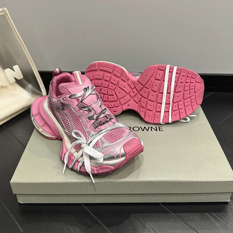 Chunky Platform Chic SILVER + PINK Athletic Sneaker